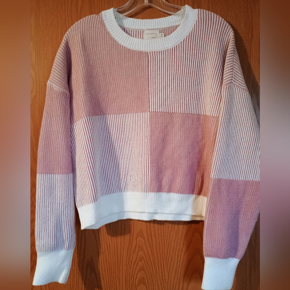 Dreamers By Debut Pink and White Block Sweater